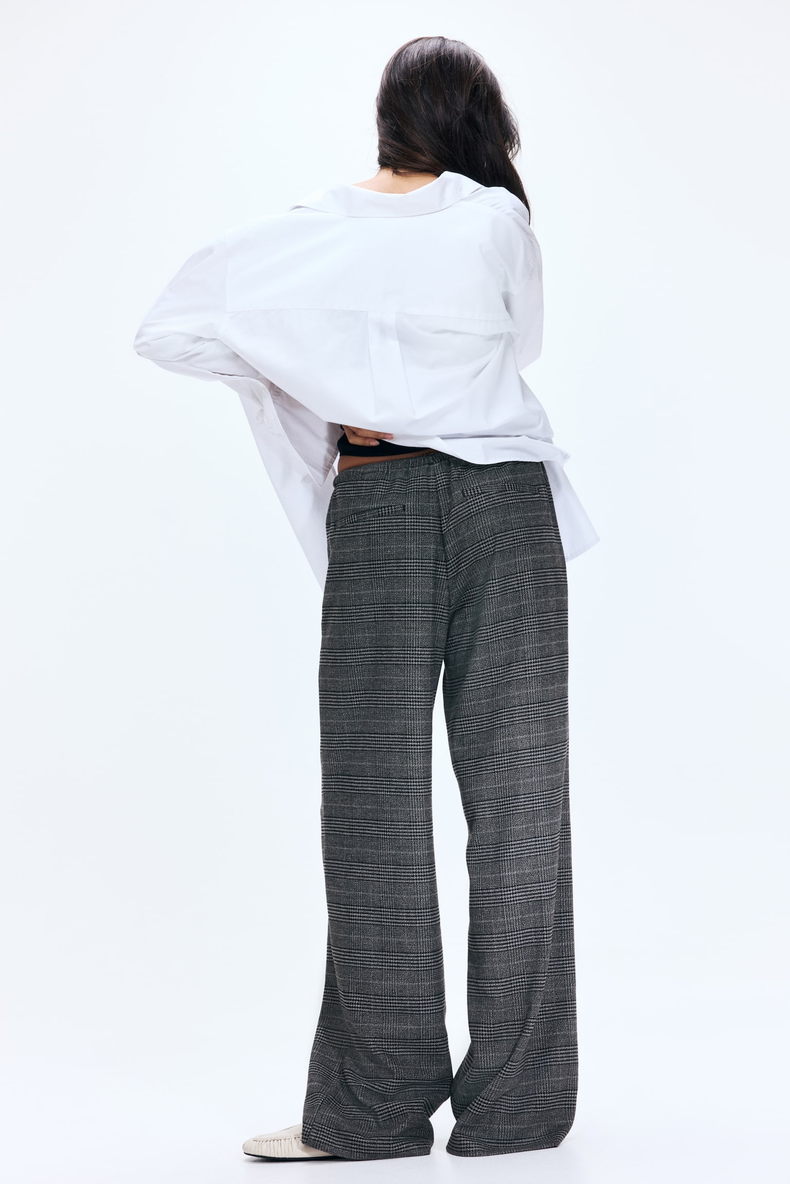 Женские брюки H&M Pants with Drawstring, цвет: Тёмный серый / Клетчатый — фото 3