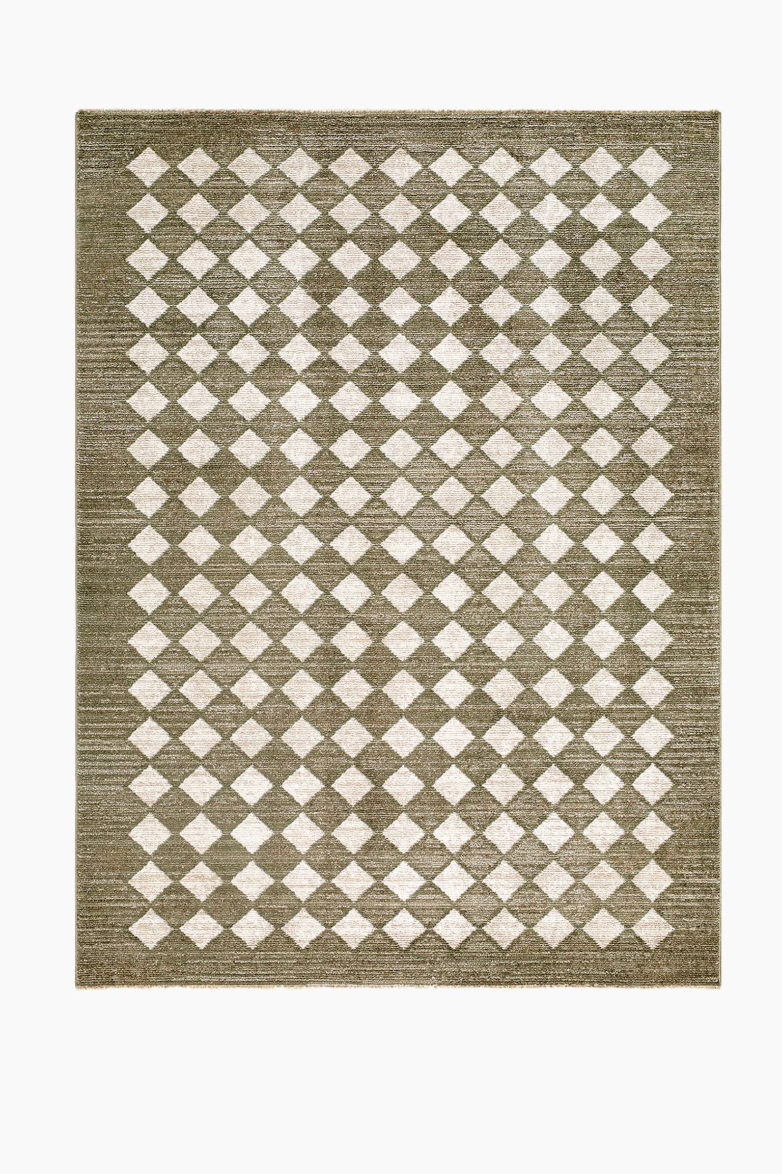 Myrtle Avenue 7 Geometric Diamond Fringe Rug - Green/Brown - 1