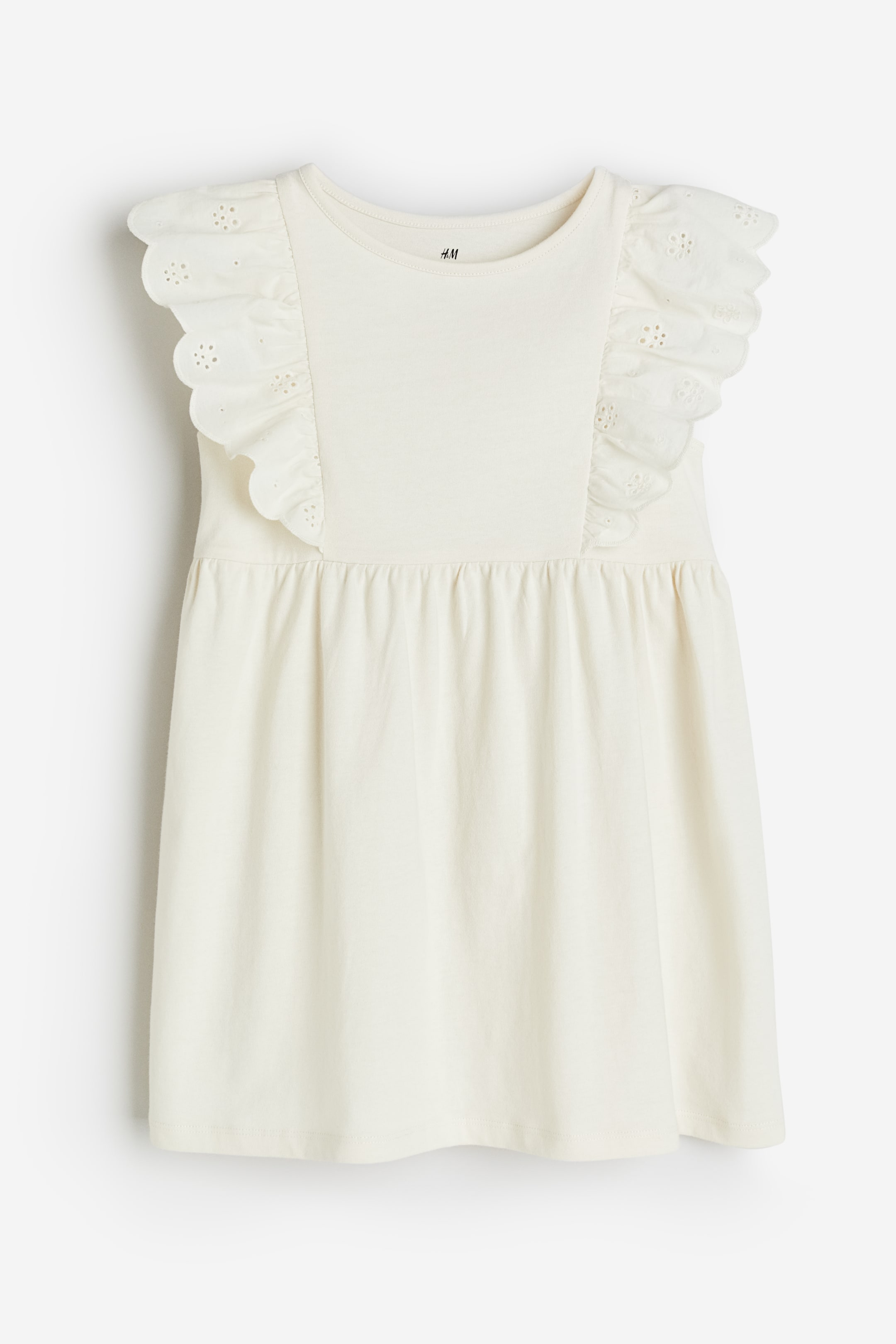 Flounce-trimmed Jersey Dress - Round Neck - Sleeveless - Cream - Kids ...