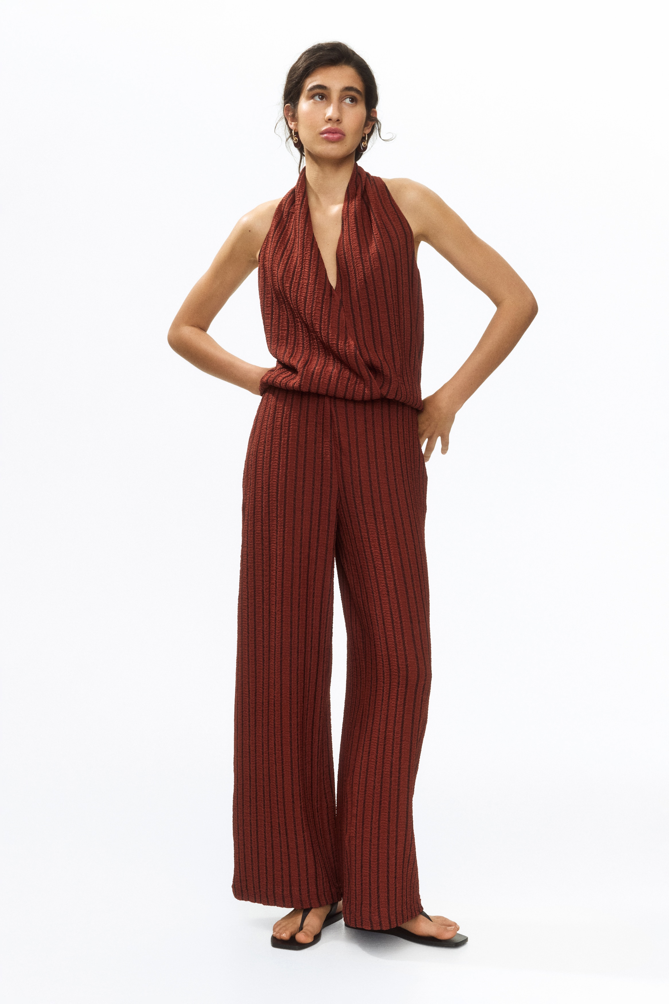 Wide-Leg Crinkled Pants
