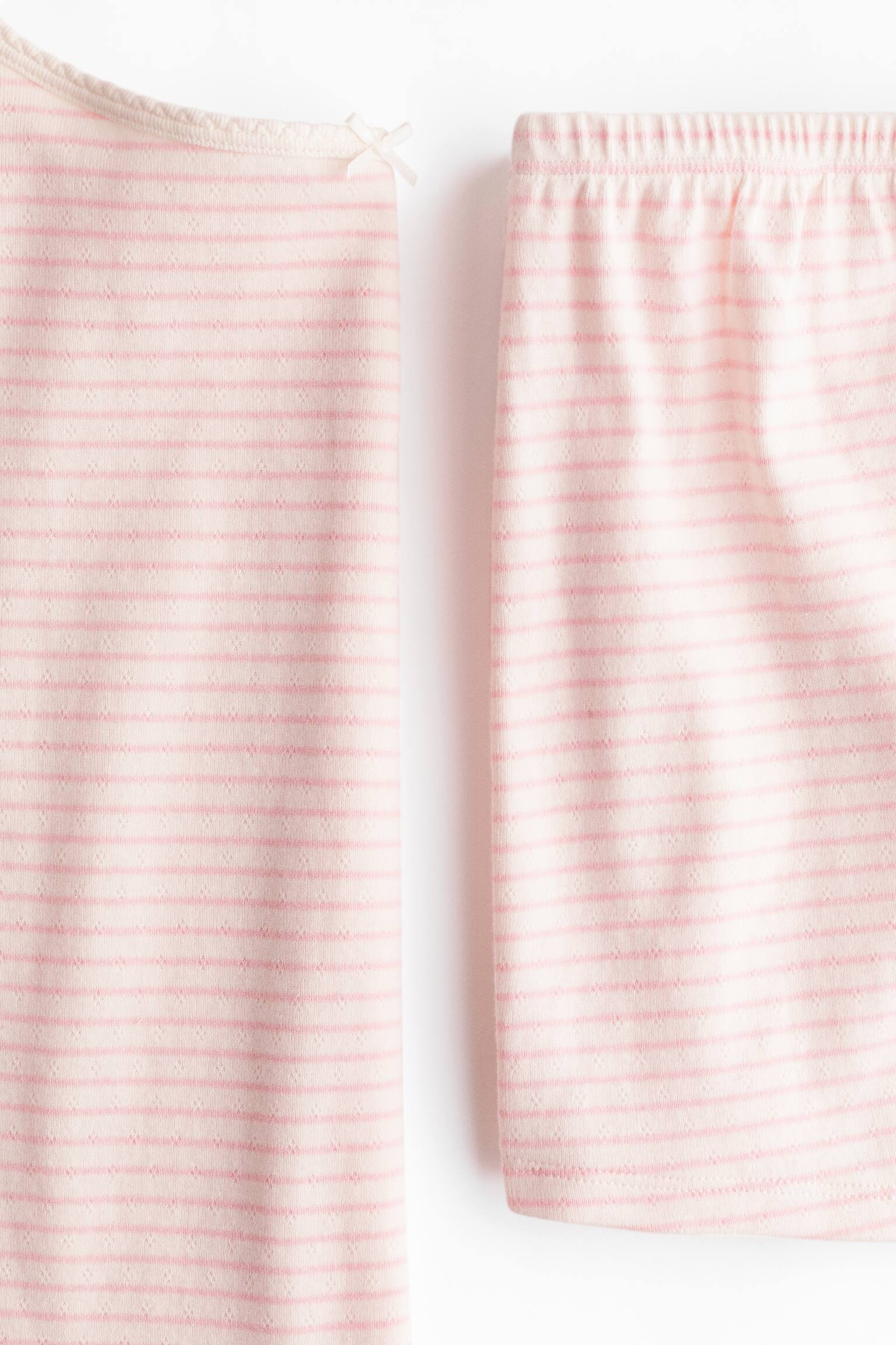 Pyjama en pointelle de coton - Rose/rayé/Blanc/rayures bleu clair - 6