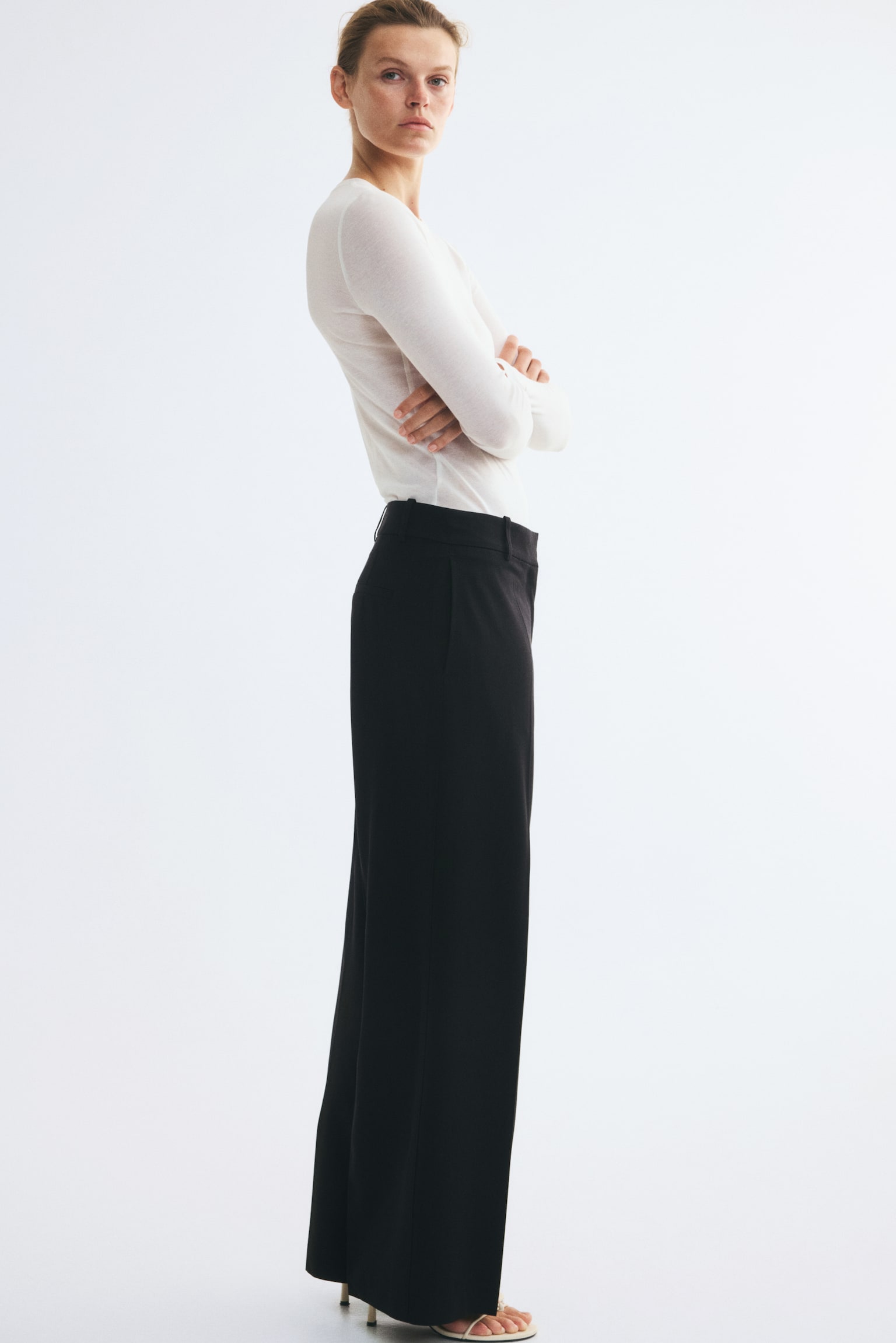 Женские брюки H&M Wide-Leg Dress Pants, цвет: Чёрный — фото 3