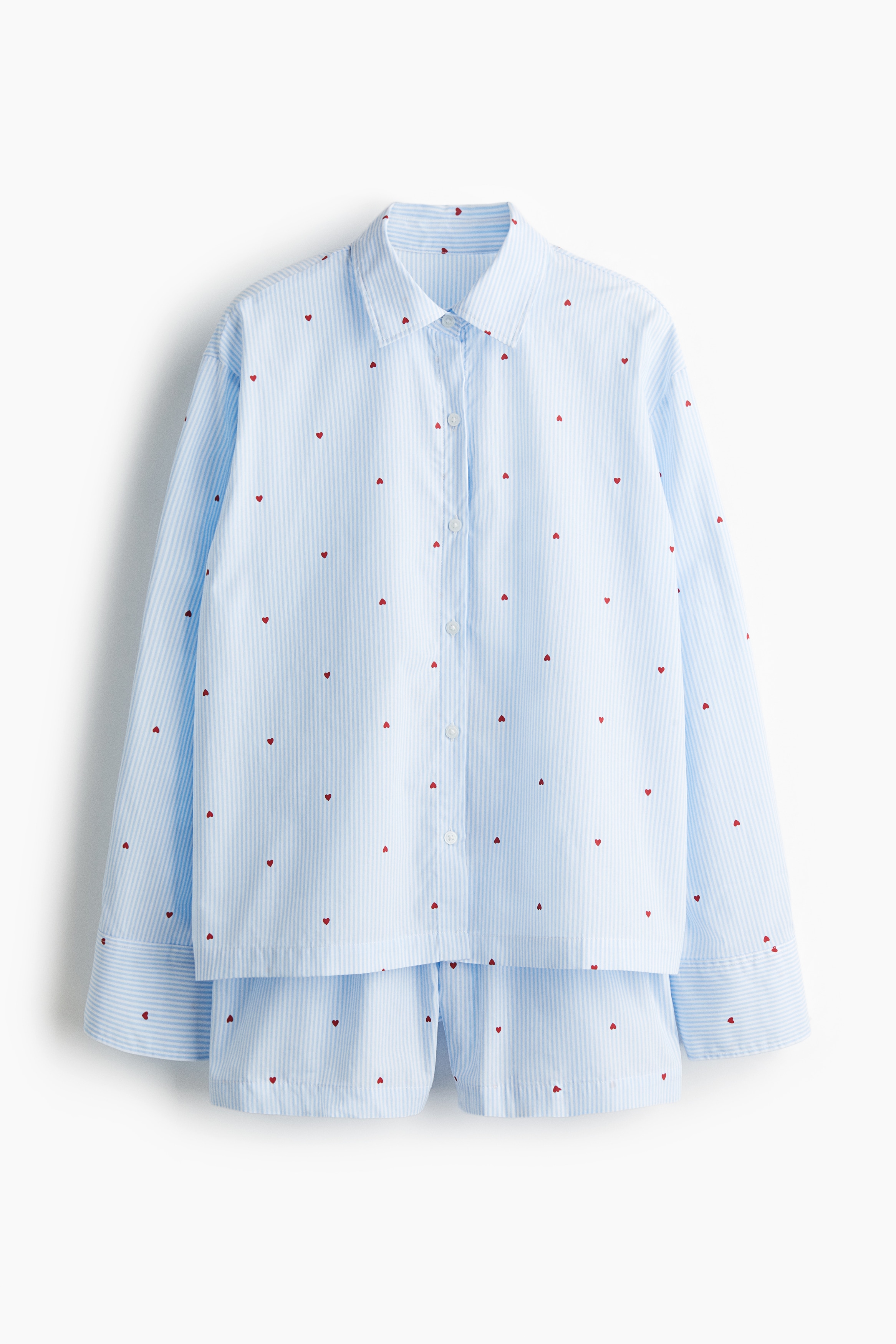 Cotton Pyjama Set - Light blue/Hearts