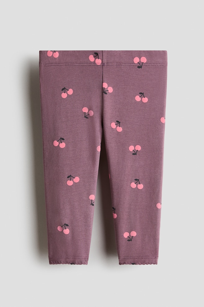 Bedruckte Leggings aus Baumwolle - Lila/Kirschen/Helles Mattblau/Geblümt/Hellrosa/Geblümt - 1