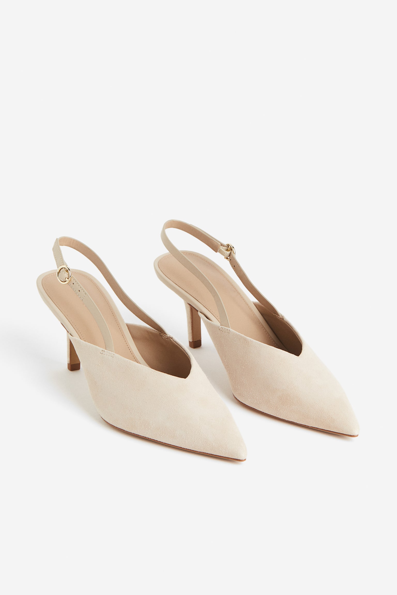 Suede Slingback High Heels - Light beige/Black - 3