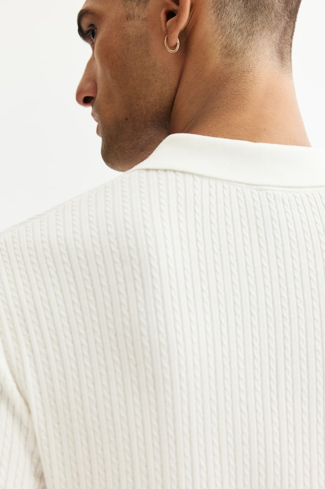 Polo in maglia a trecce Regular Fit - Bianco/Beige - 4