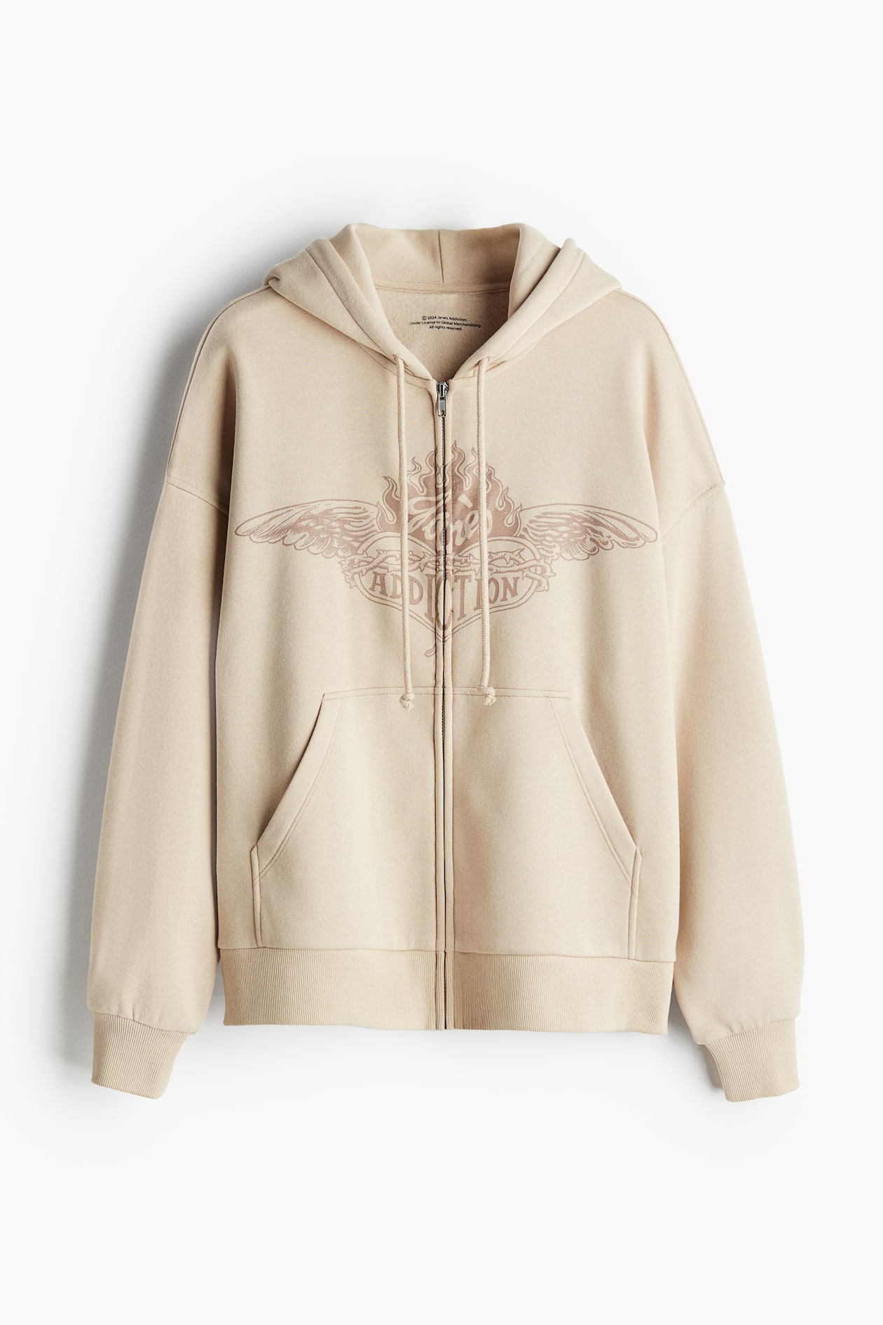 Oversized motif-detail zip-through hoodie Light beige/Jane's Addiction  Ladies H&M IN