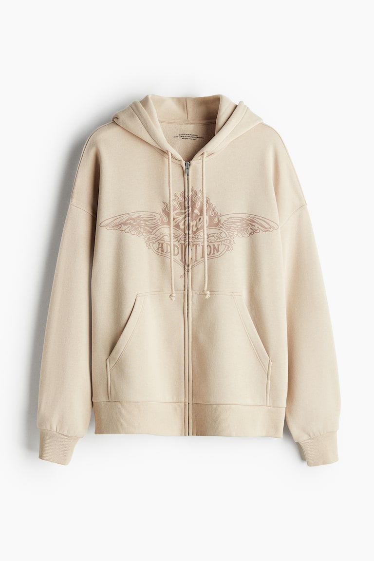 Oversized motif-detail zip-through hoodie