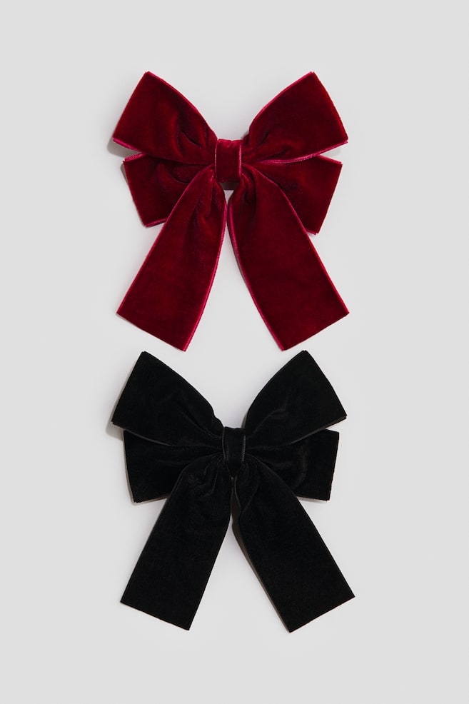 2-pack velvet-bow hair clips - Dark red/Black - 1