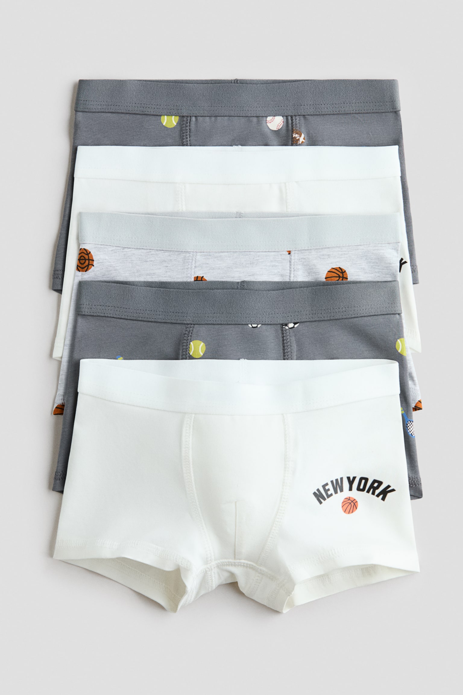 5-pack cotton trunks - White/Basketballs/Navy blue/Dusty blue/White/Cars - 1