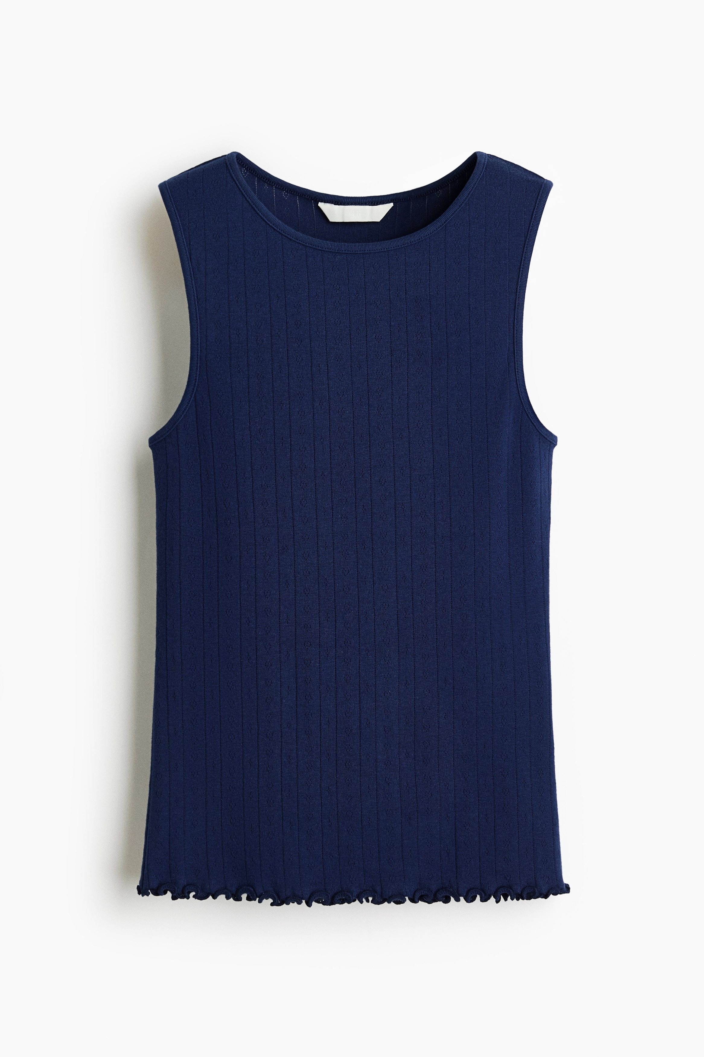 Pointelle-Knit Cotton Top - Navy blue/White/Pale yellow