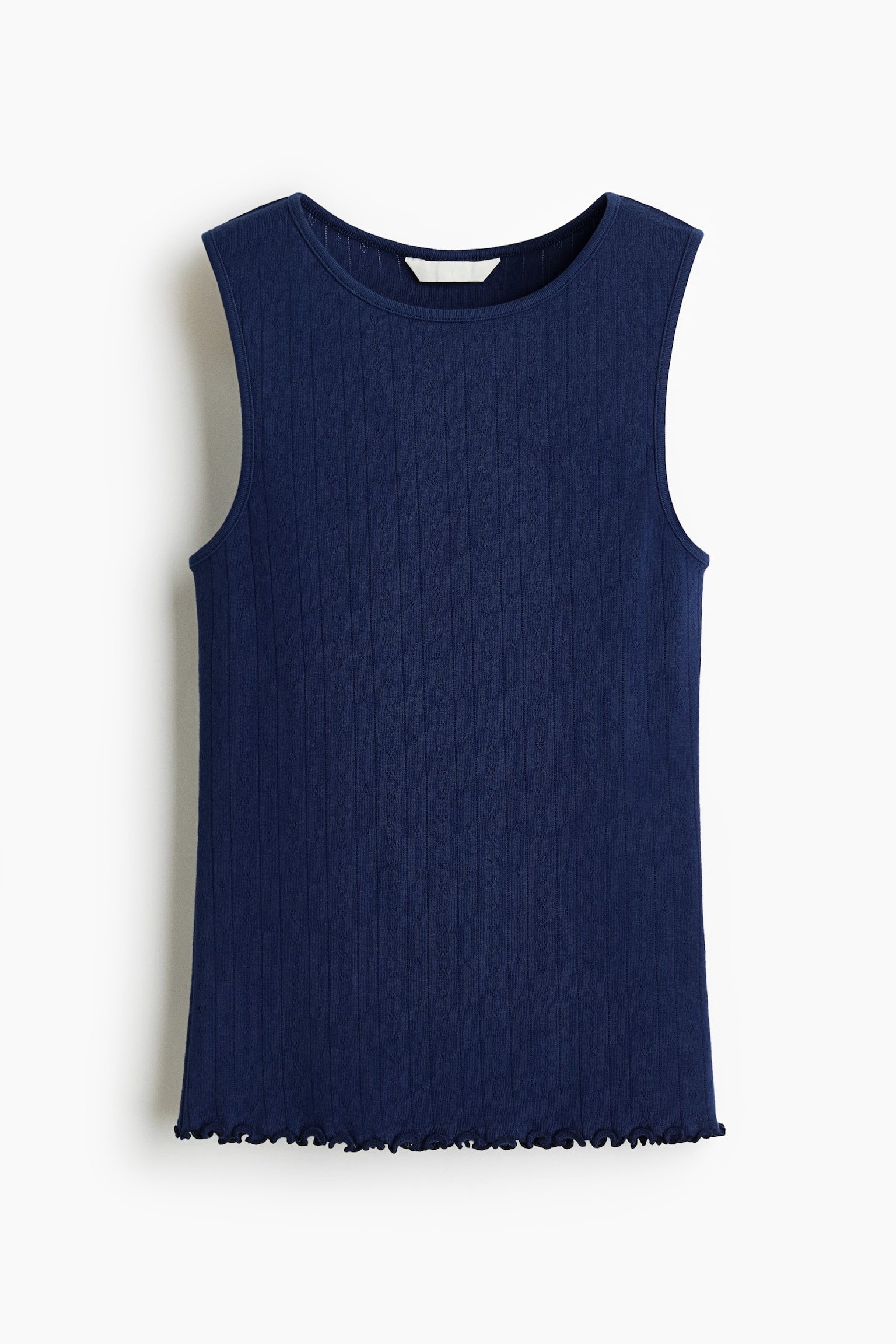 Pointelle-Knit Cotton Top - Navy blue/White/Pale yellow