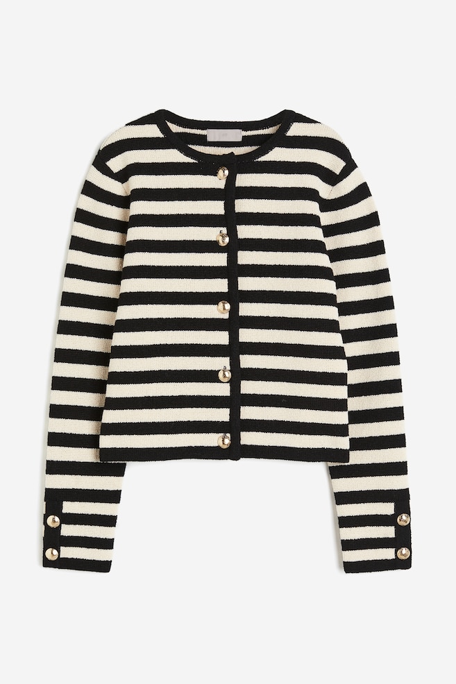 Knitted cardigan - Black/Striped - 2