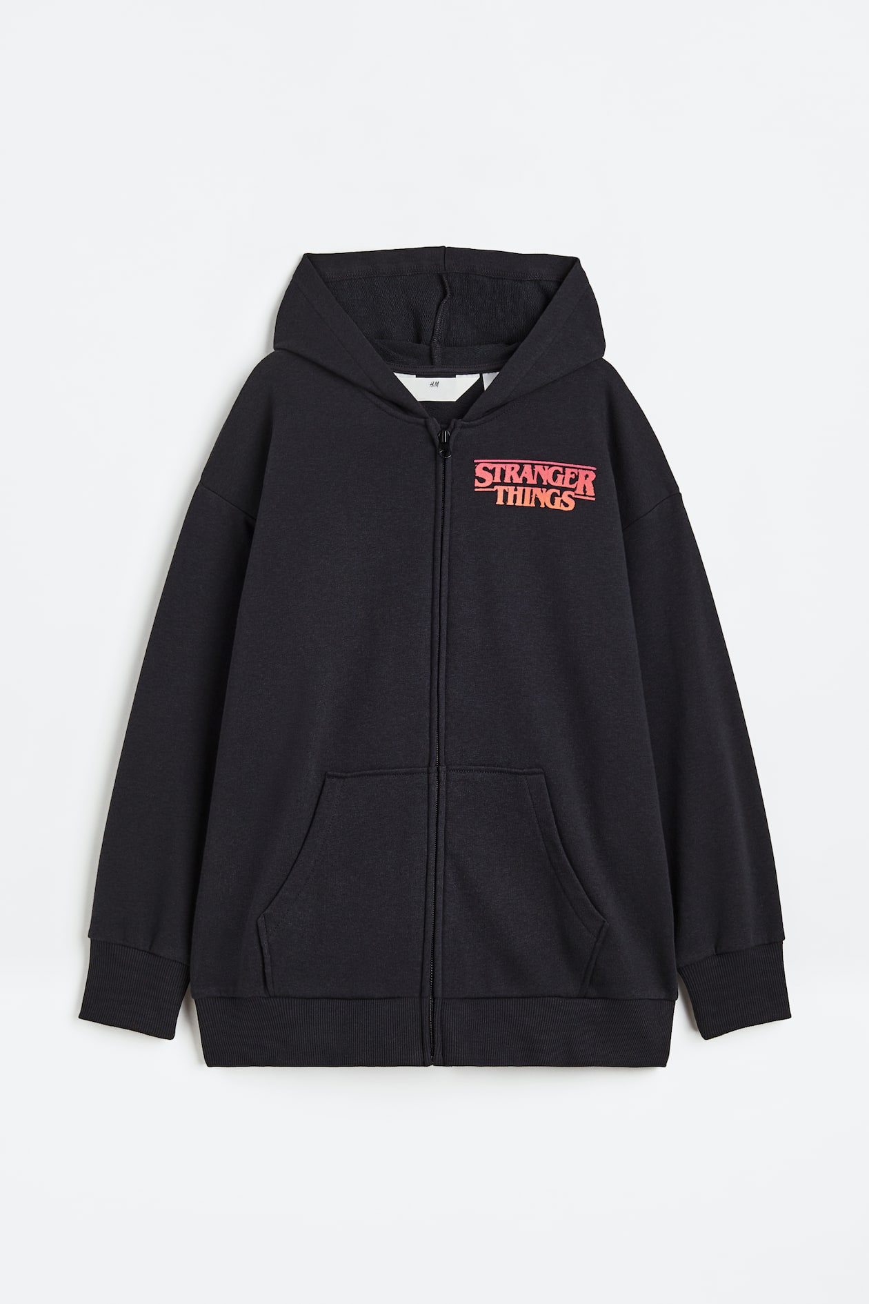 Oversized printed zip-through hoodie Black/Stranger Things Kids H&M