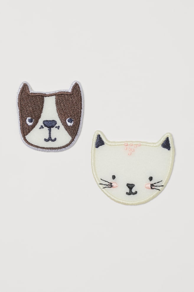 2-pack animal-motif patches - White/Pets - 1