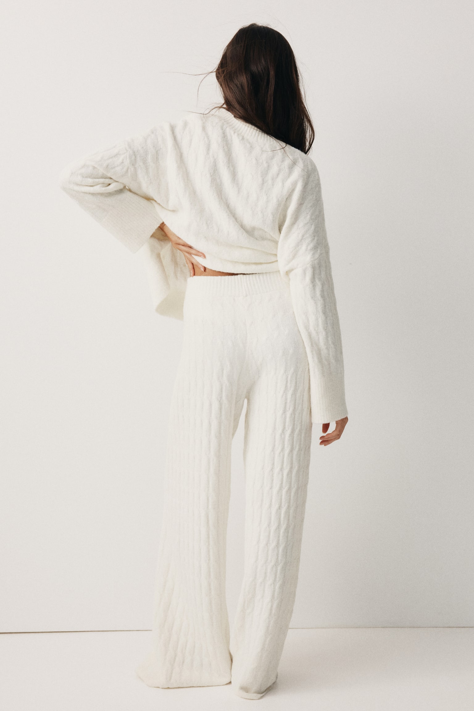 Pantaloni in maglia a trecce - Bianco/Beige scuro mélange/Beige/Grigio chiaro mélange - 3