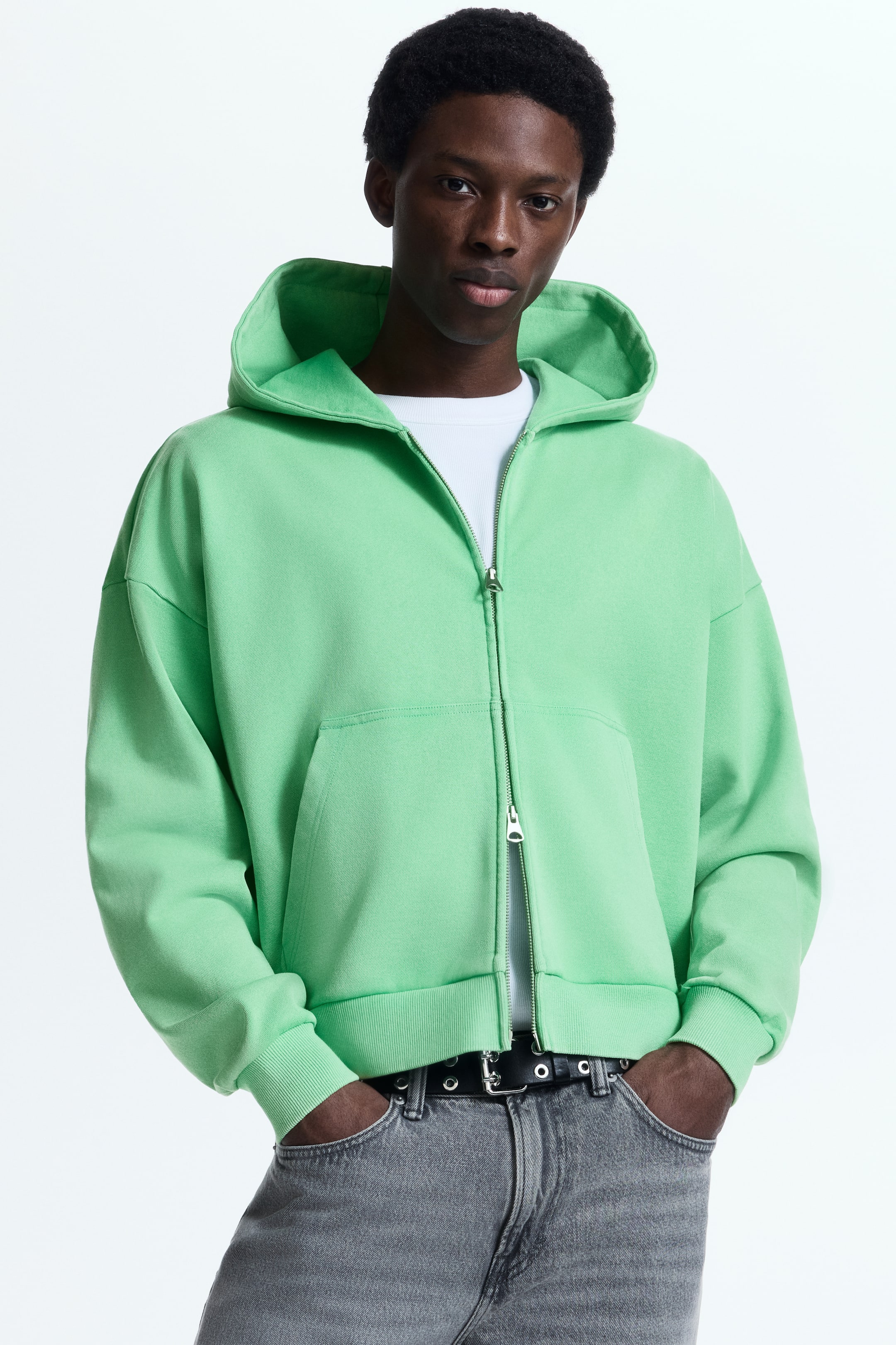 View larger image: Oversized Fit Zip-through hoodie - Light green - Men | H&M MY 1