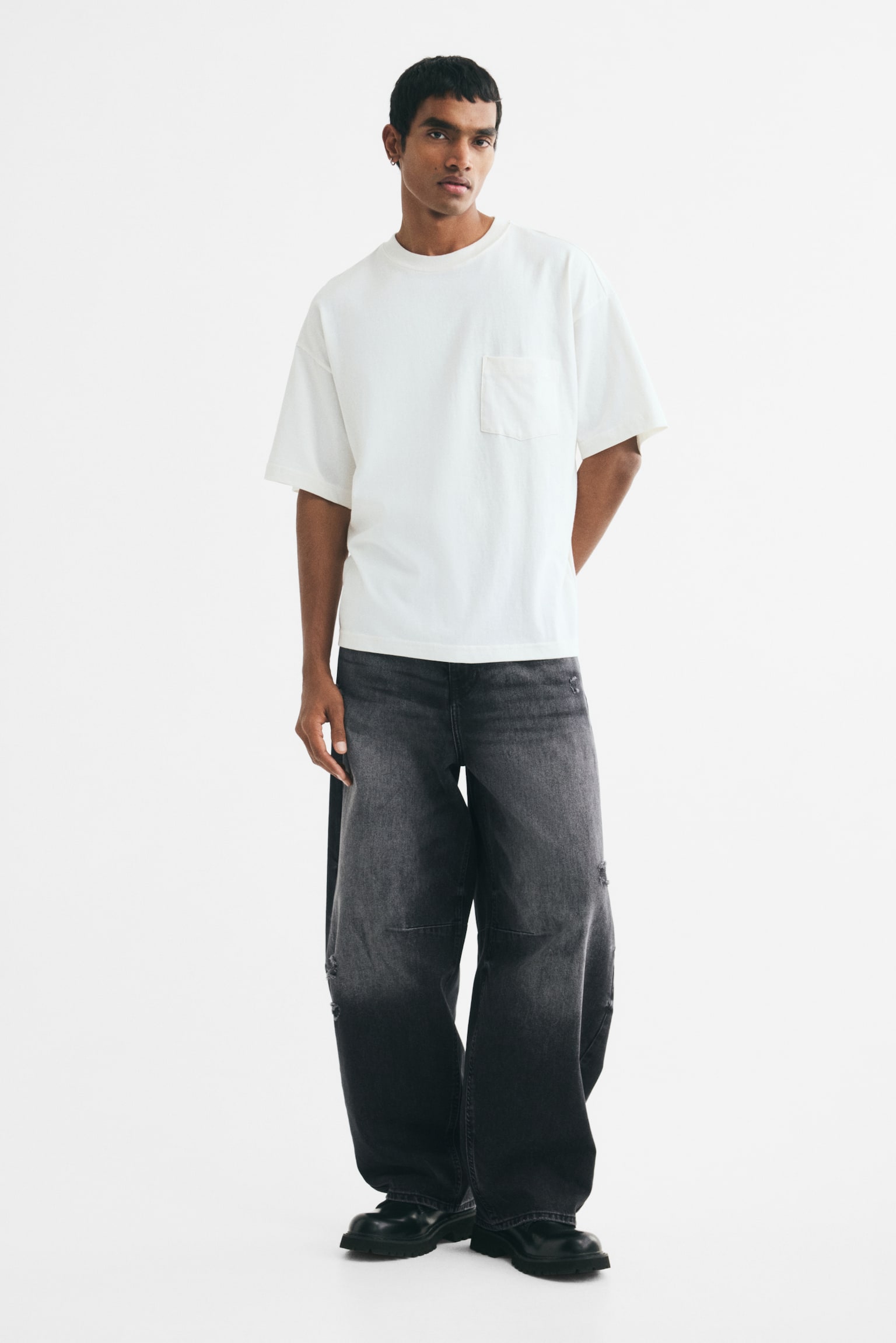 Baggy Barrel Jeans - Випраний чорний - 1