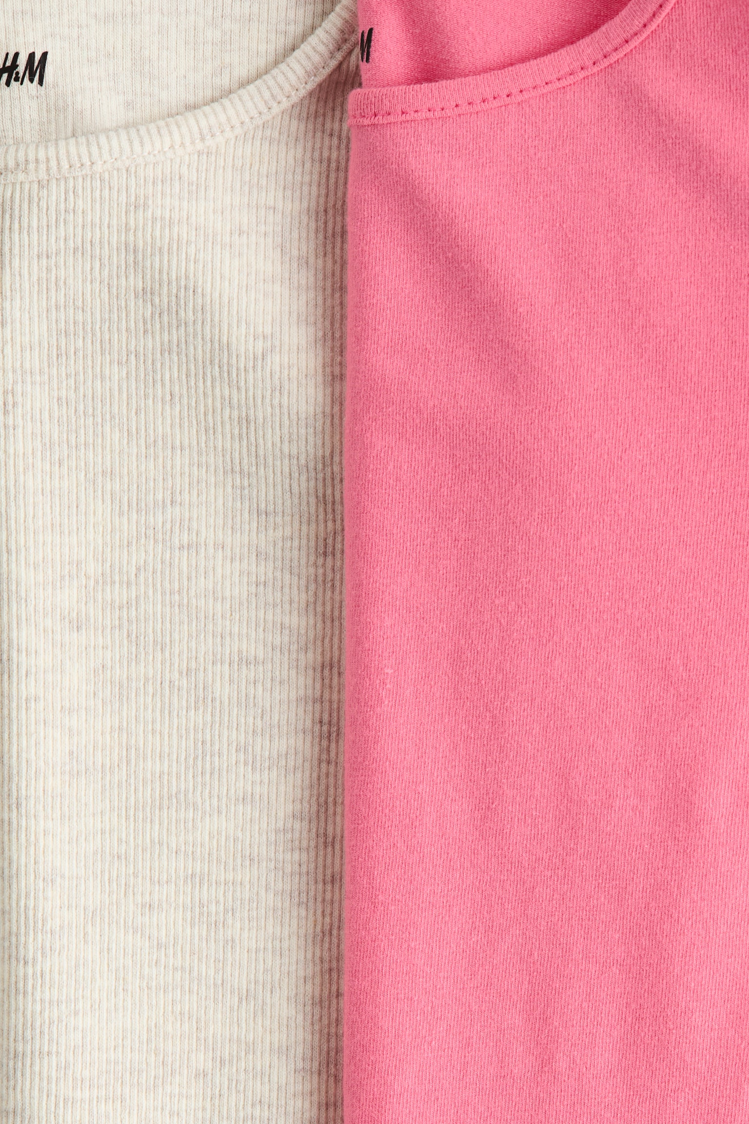 2-pack frill-trimmed jersey tops - Light beige marl/Hot pink - 2