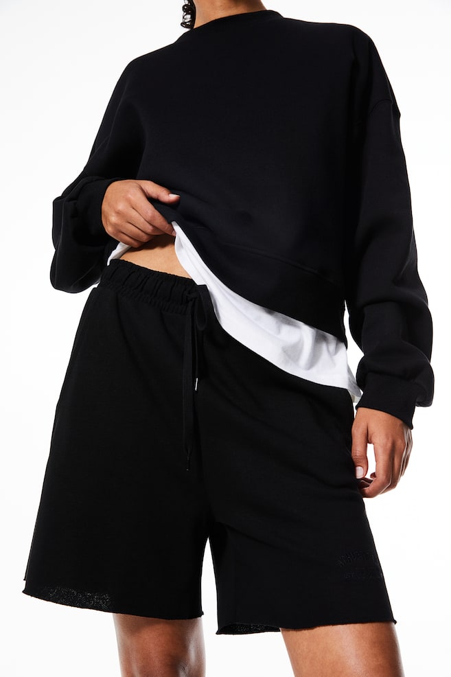 Embroidered sweatshirt shorts - Black/White/Light grey marl - 5