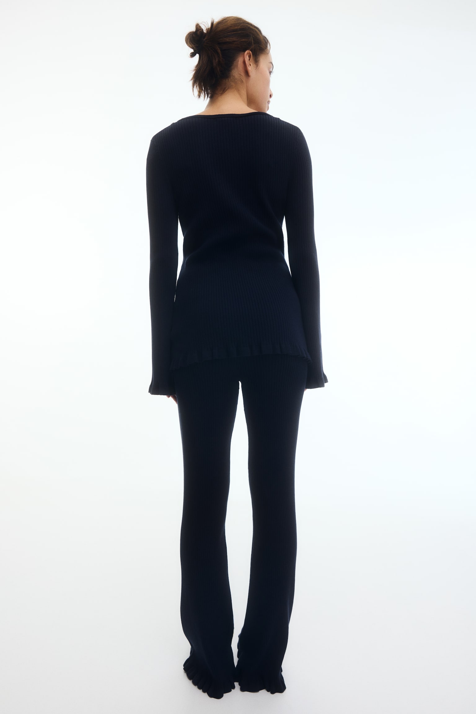 MAMA מכנסי ריב מתרחבים - כחול נייבי - 5