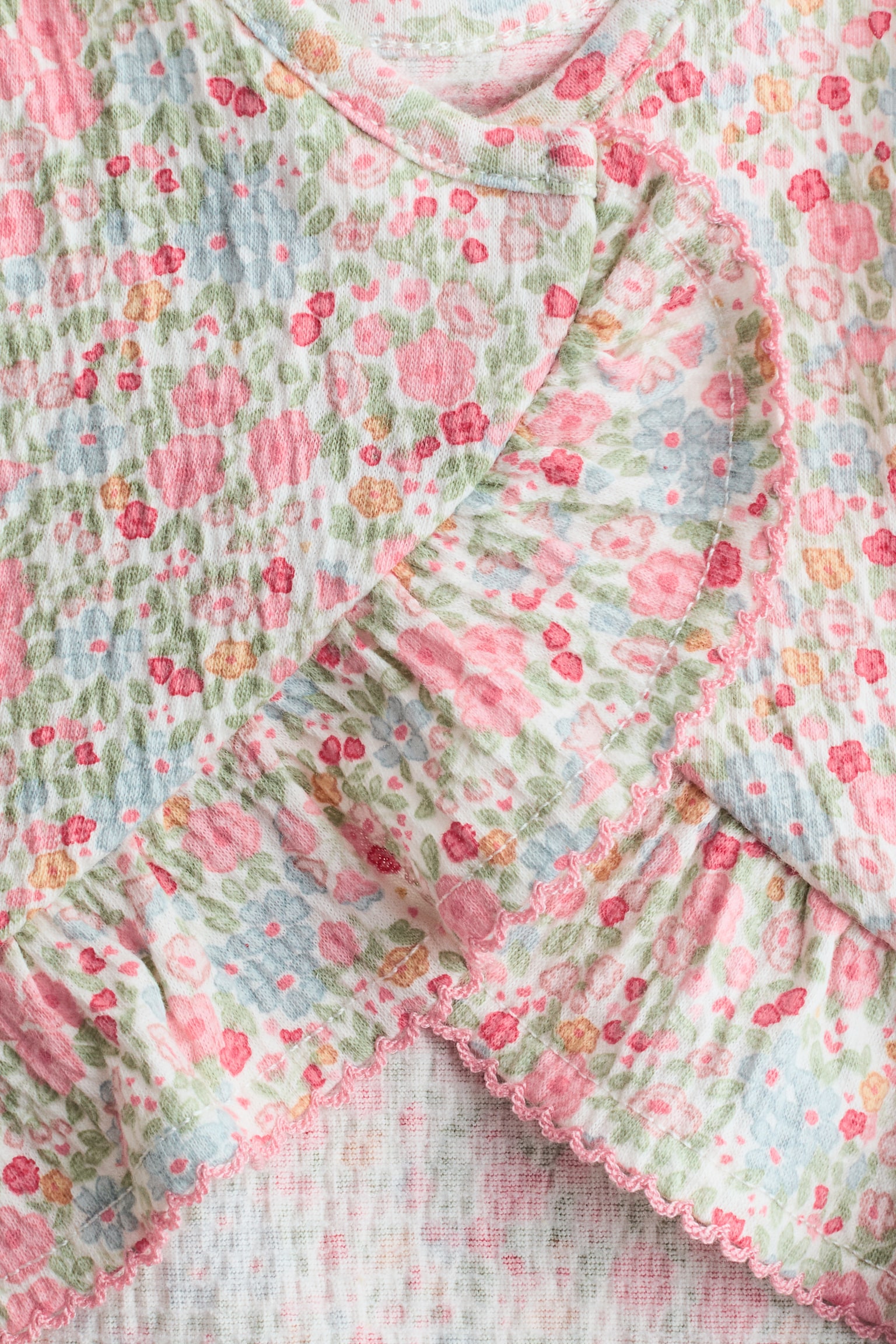 Conjunto de 2 piezas en algodón corrugado - Rosa claro/Floreado/Crema/Floreado/Blanco/Rayas azul claro - 3