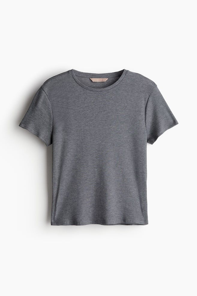 T-shirt côtelé - Gris chiné - 1