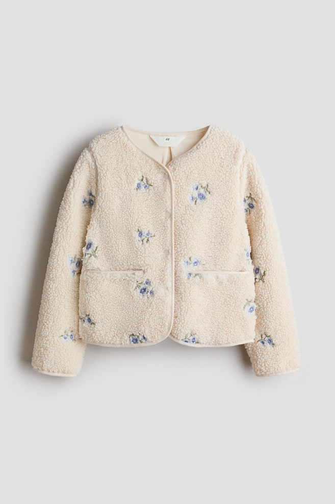 Embroidered-motif teddy jacket - Cream/Floral - 1