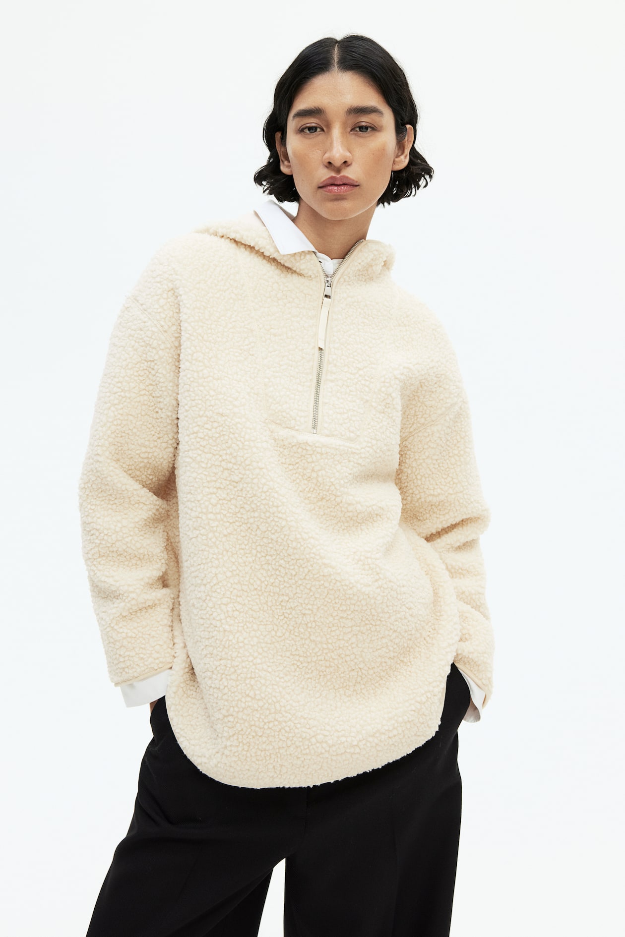 Long Oversized Hoodie Fleece Oversized Fleece Hoodie Cream Ladies