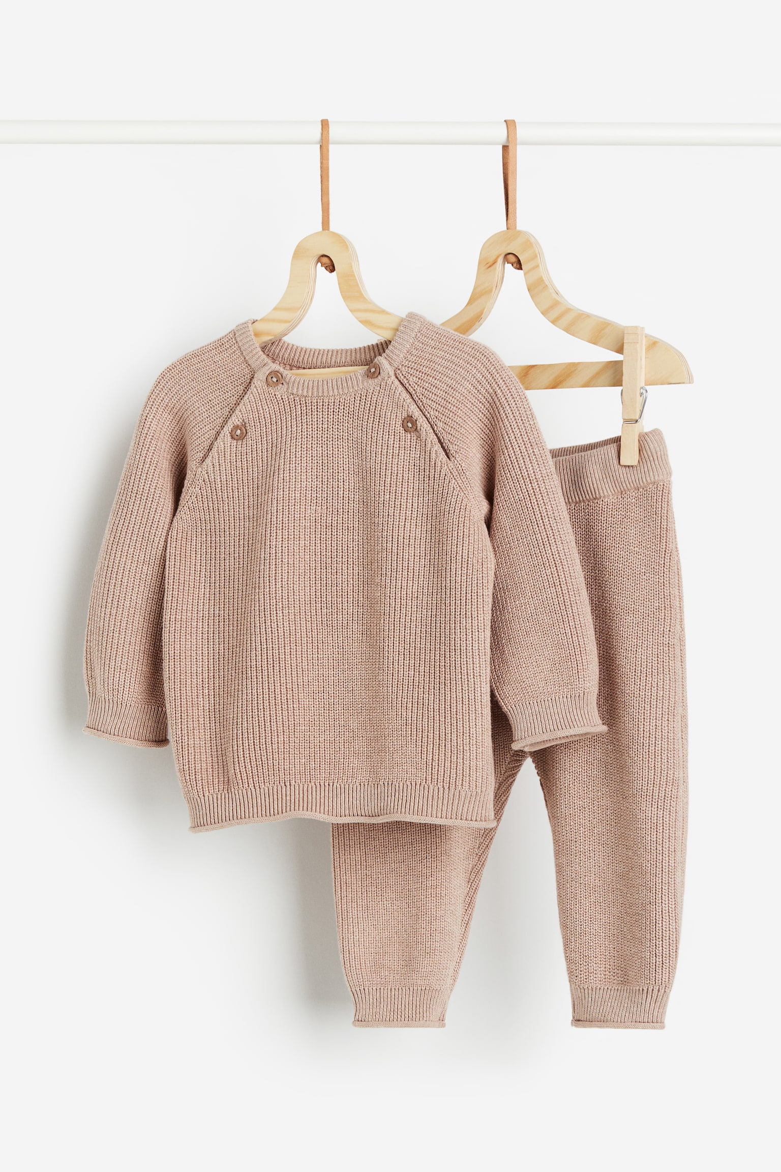 Knit Sweater and Pants Set - Beige/Light grey/Beige/Block colour/Beige/Grey stripe - 1