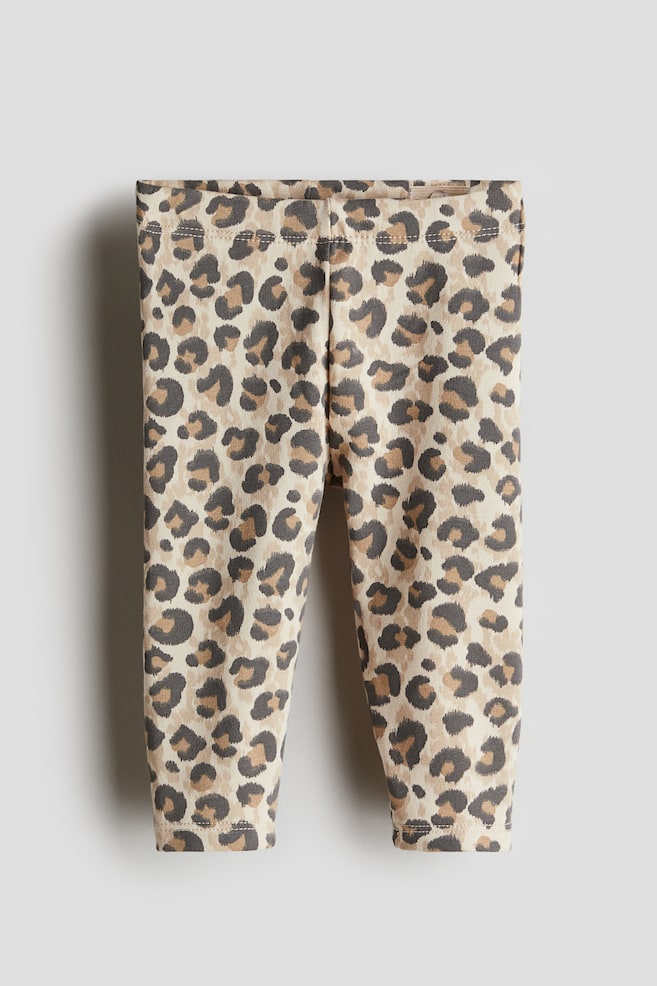 Leggings en punto de algodón - Beige claro/Estampado leopardo - 1