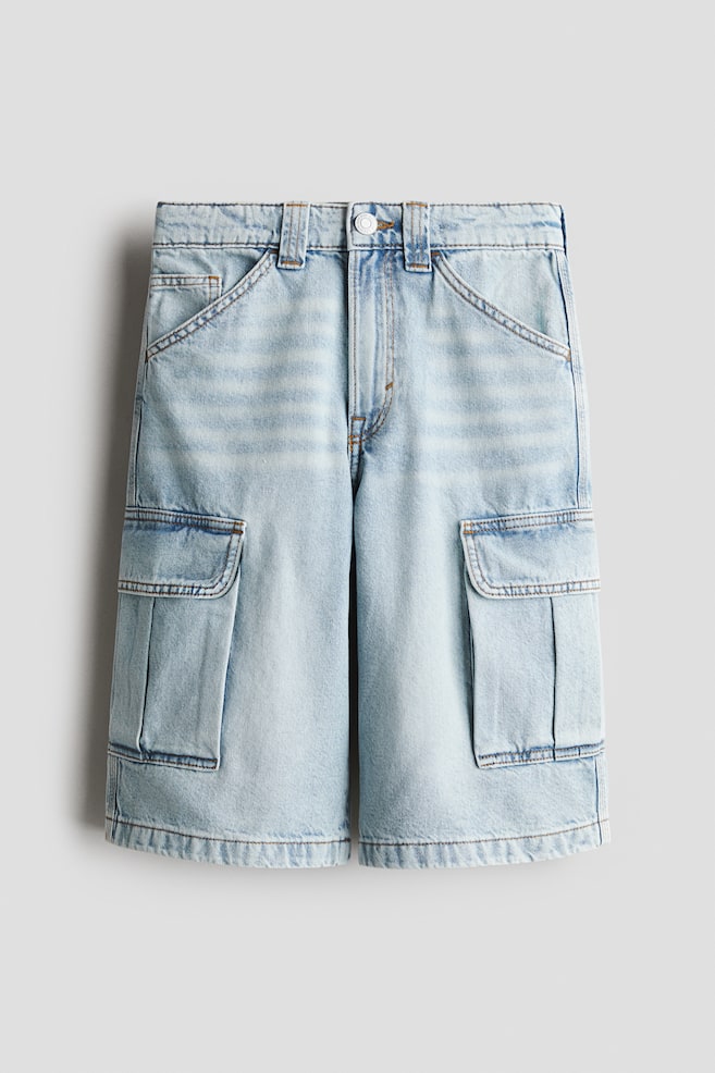 Cargo denim shorts - Light denim blue/Dark grey - 1