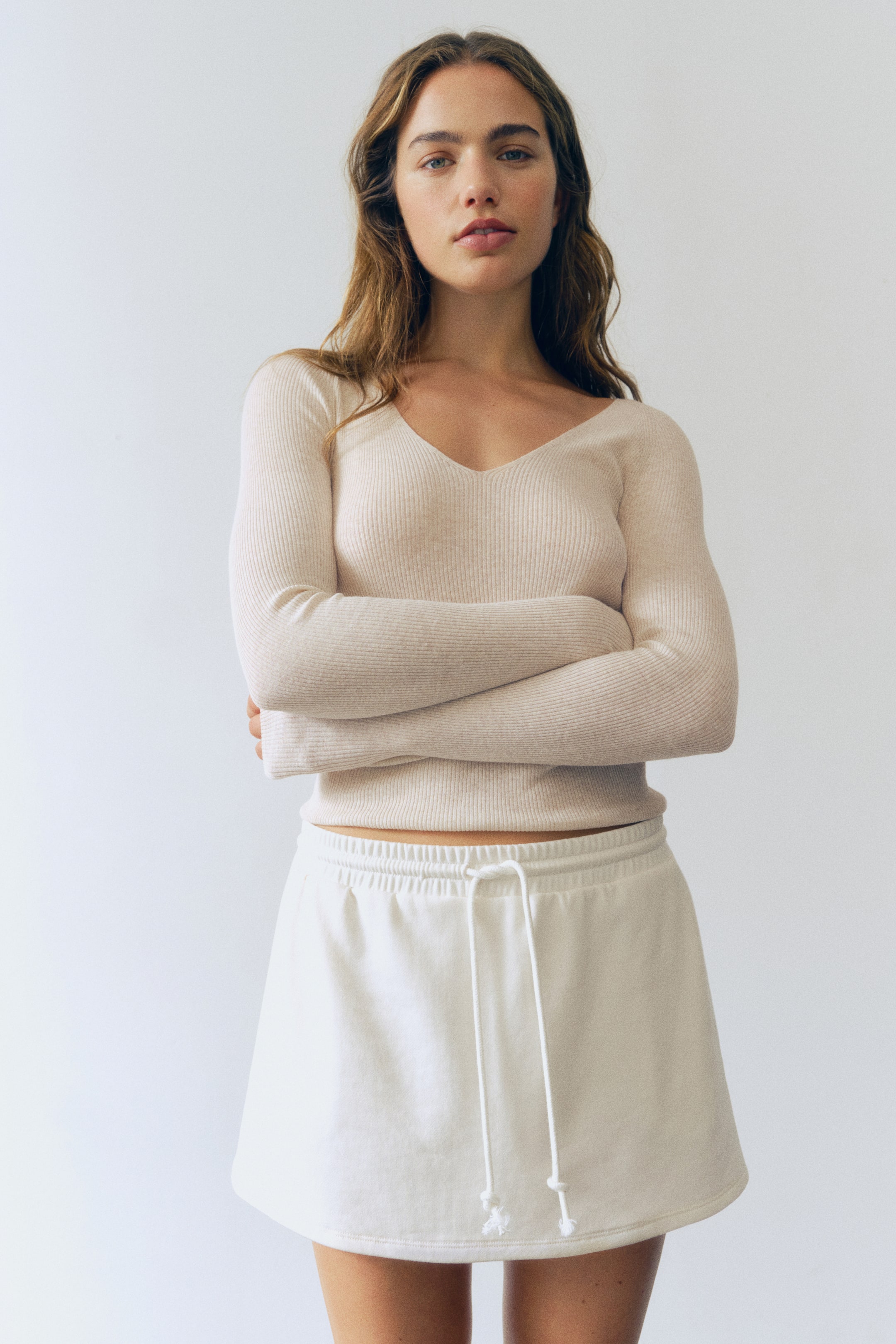 Rib-Knit V-Neck Top