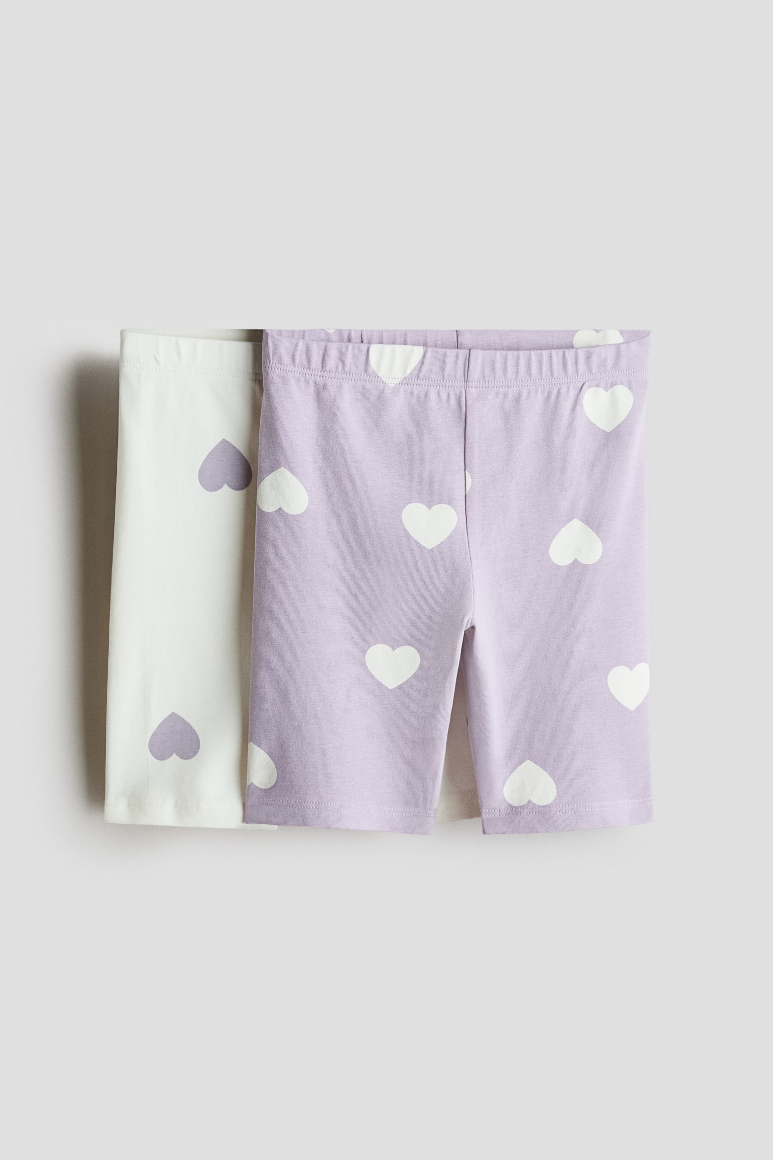 Lot de 2 shorts cycliste en coton - Blanc/cœurs lilas/Rose clair/violet clair/Beige clair/imprimé léopard/Noir - 1