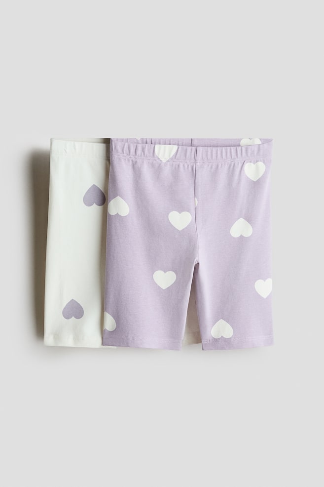 2-Pack Cotton Bike Shorts - White/lilac hearts/Pink/light pink/Light beige/leopard print/Black/Light blue/hearts/Light pink/light purple - 1
