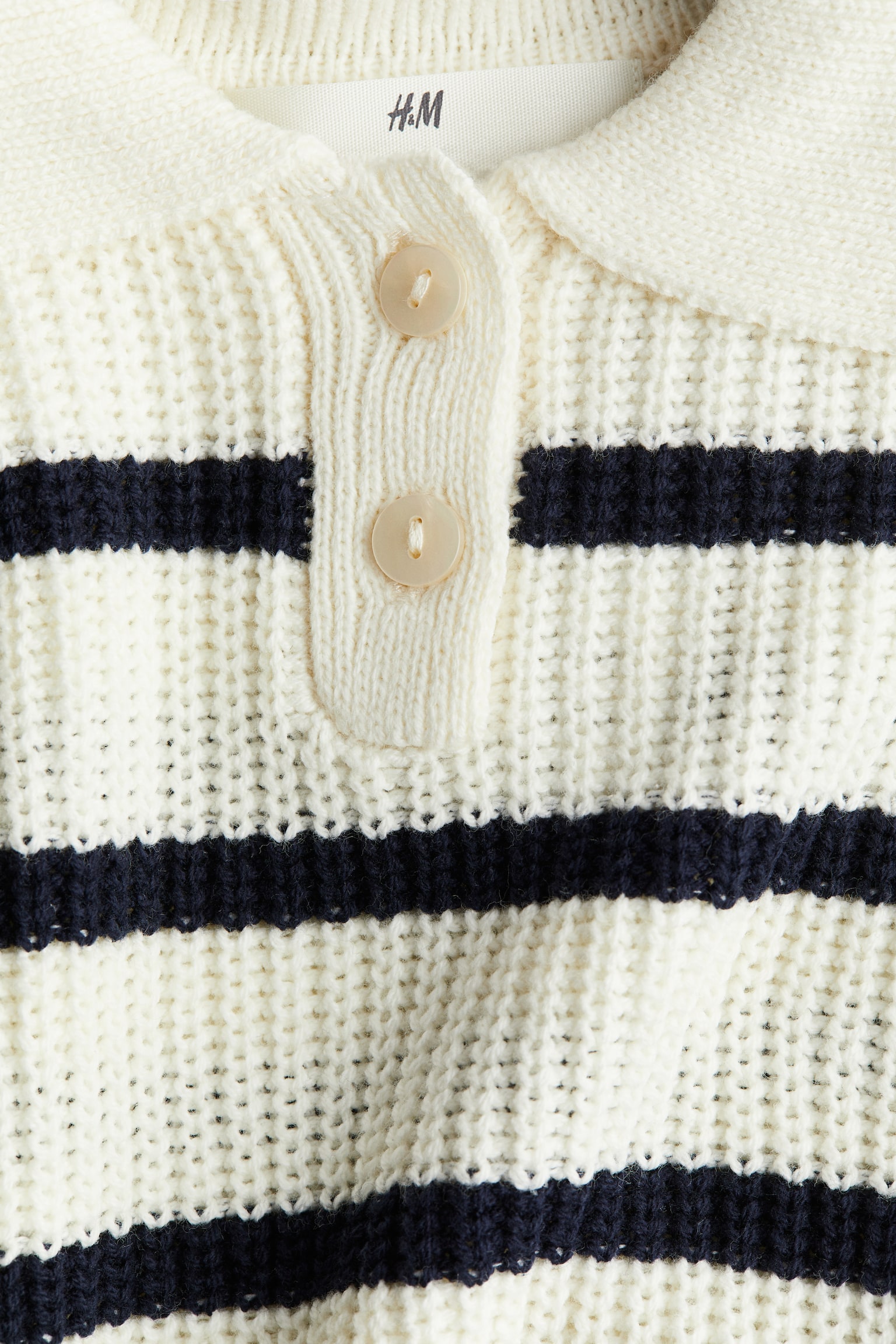 Rib-knit polo jumper - White/Dark blue striped - 3