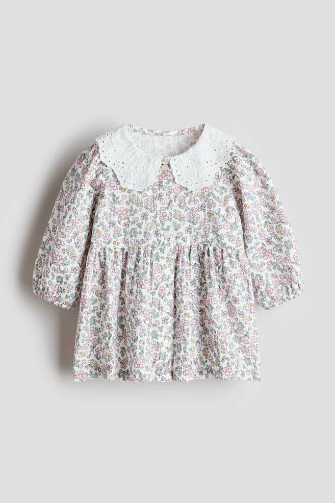 Shirt Dress - White/floral/Denim blue - 1