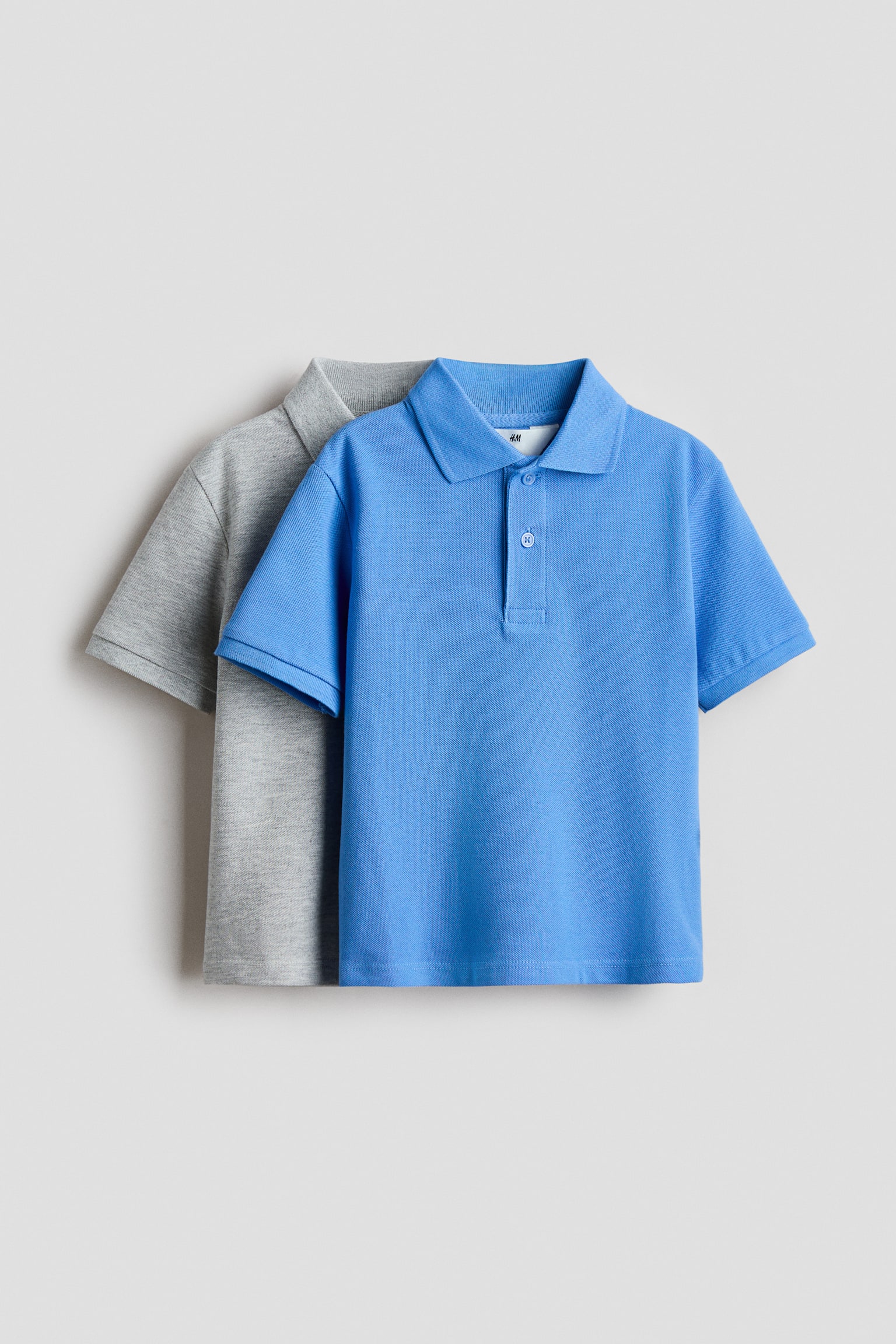 2-Pack Cotton Piqué Polo Shirts - Light blue/gray/Light blue/white