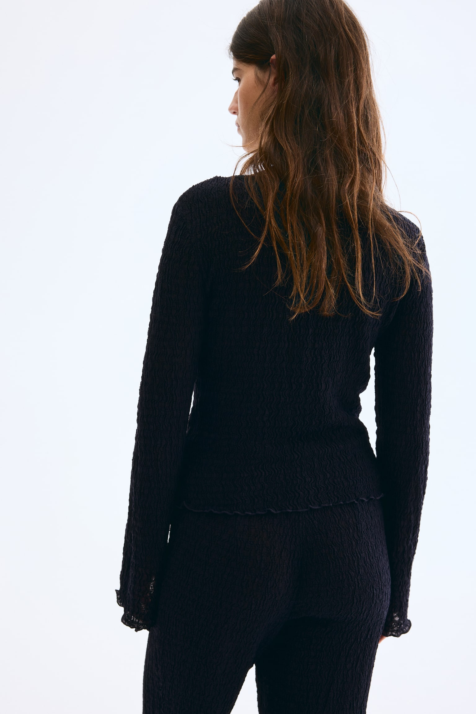 Cardigan with Overlocked Edges - Navy blue/Brown - 4