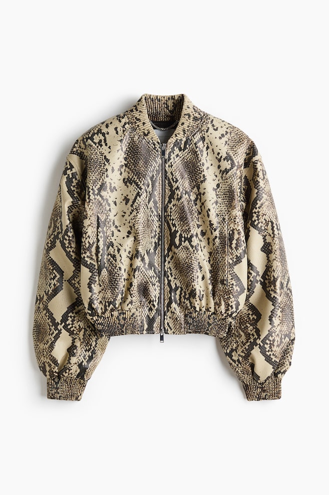 Snakeskin-Print Bomber Jacket - Beige - 1