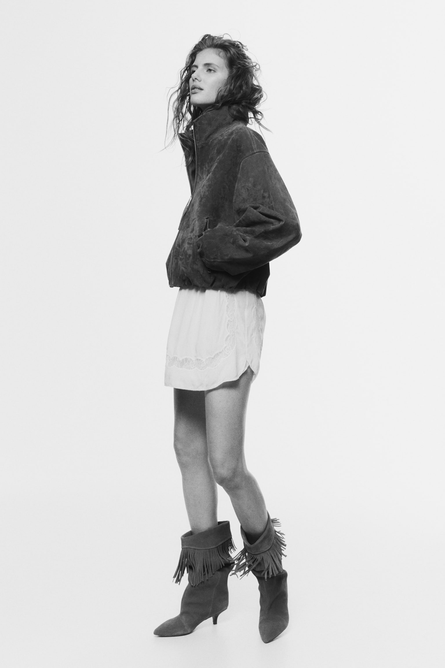 Oversized split suede jacket-Brown - 6
