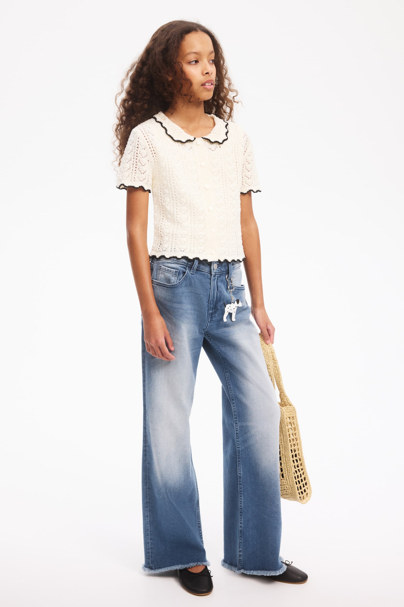 Kurzarm-Cardigan im Häkellook - Cremefarben - 3