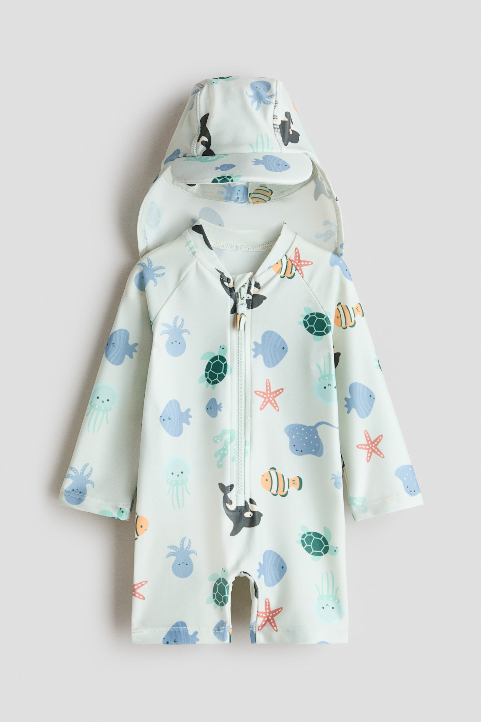 Ensemble de protection solaire UPF 50 - Turquoise clair/animaux marins/Beige clair/animaux/Rose clair/cerises/Blanc/animaux marins/Crème/à motif/Bleu clair/motif/Turquoise clair/palmiers/Bleu clair/rayé