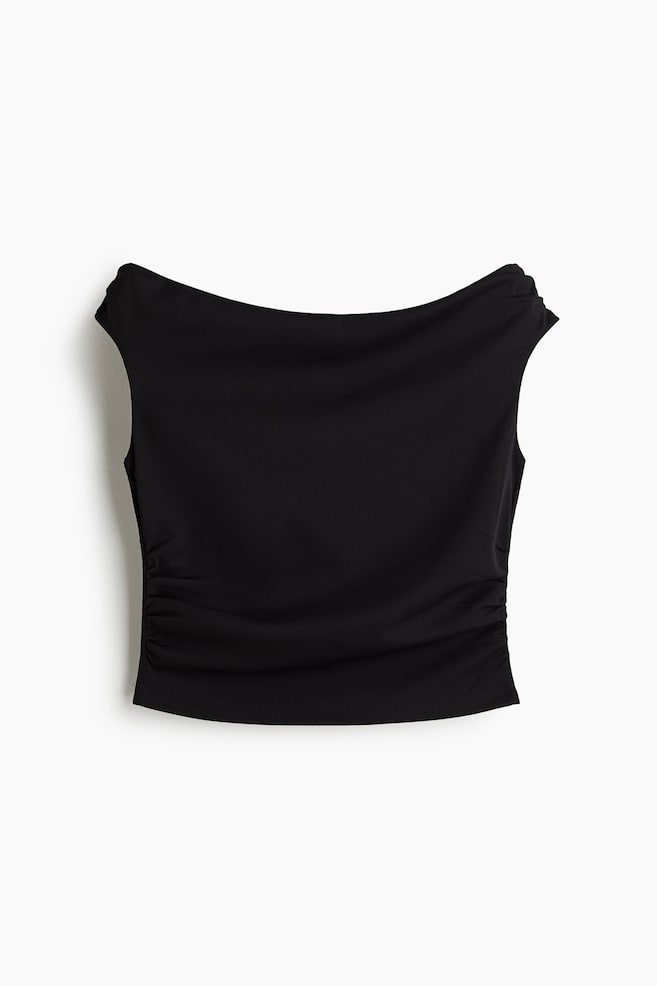 Draped off-the-shoulder top - Black/Green/White - 1