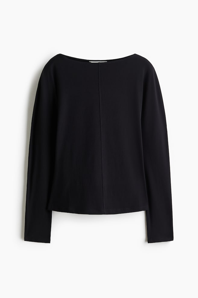 Langarmshirt mit U-Boot-Ausschnitt - Schwarz/Mattlila - 1