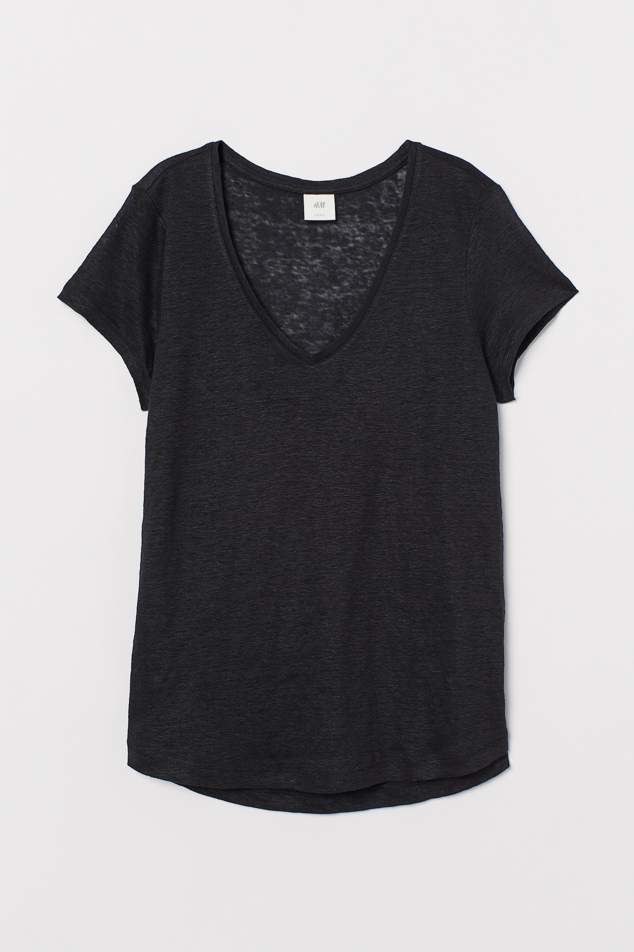 Linen Top - V-neck - Short sleeve - Black - Ladies | H&M US