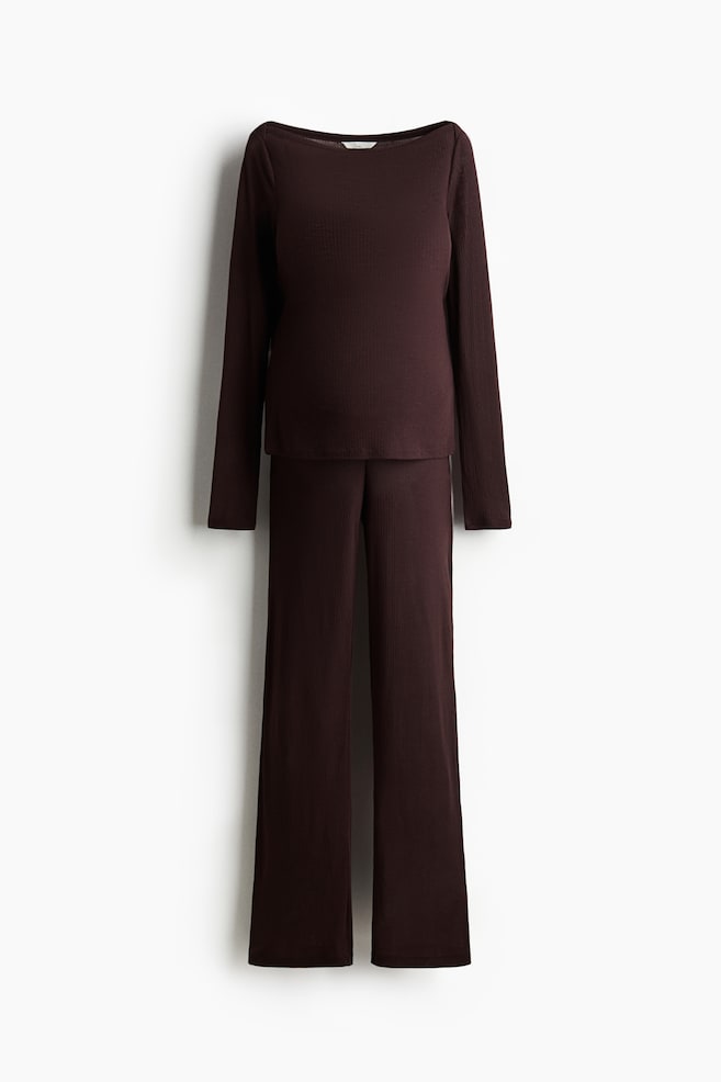 MAMA 2-piece ribbed set - Dark brown - 1
