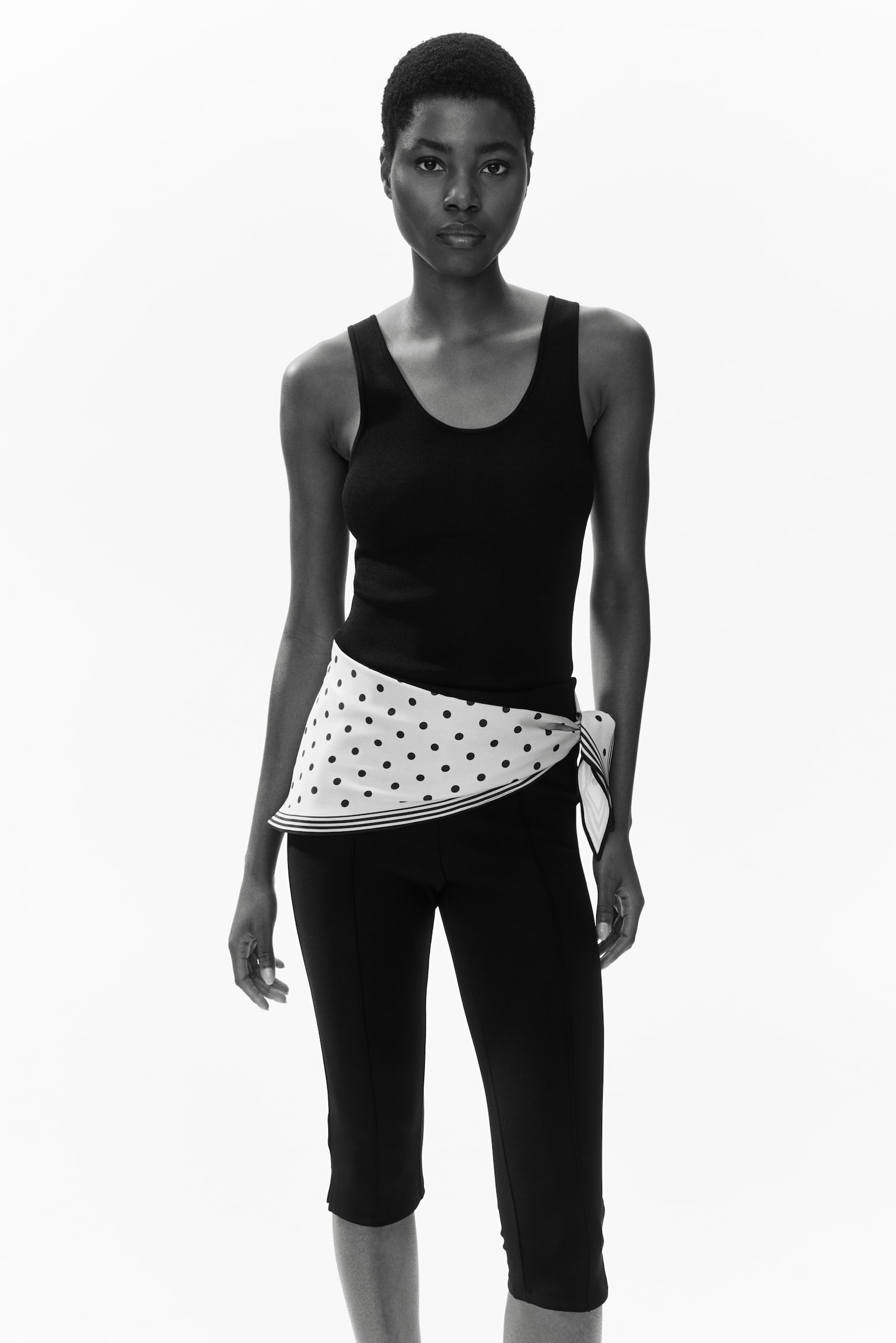 Scarf-Detail Capri Leggings - Black - 1