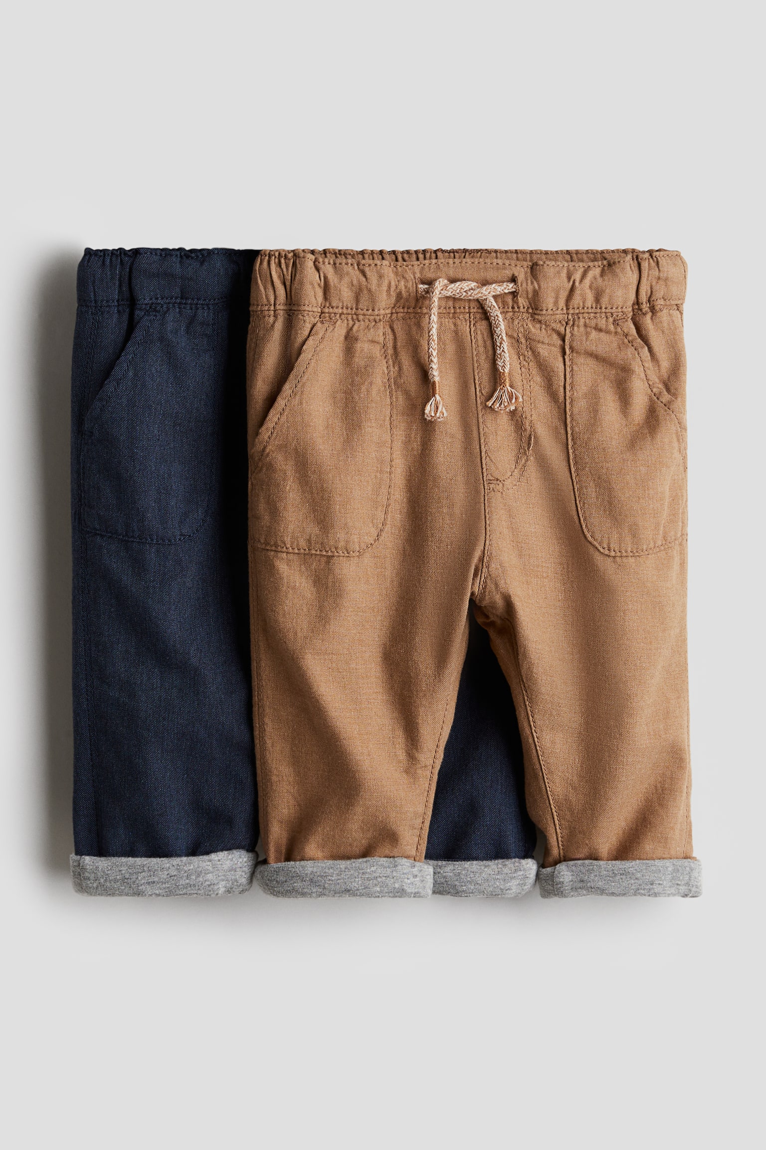 2-pack fully lined cotton trousers - Dark beige/Dark blue/Green/Brown - 1