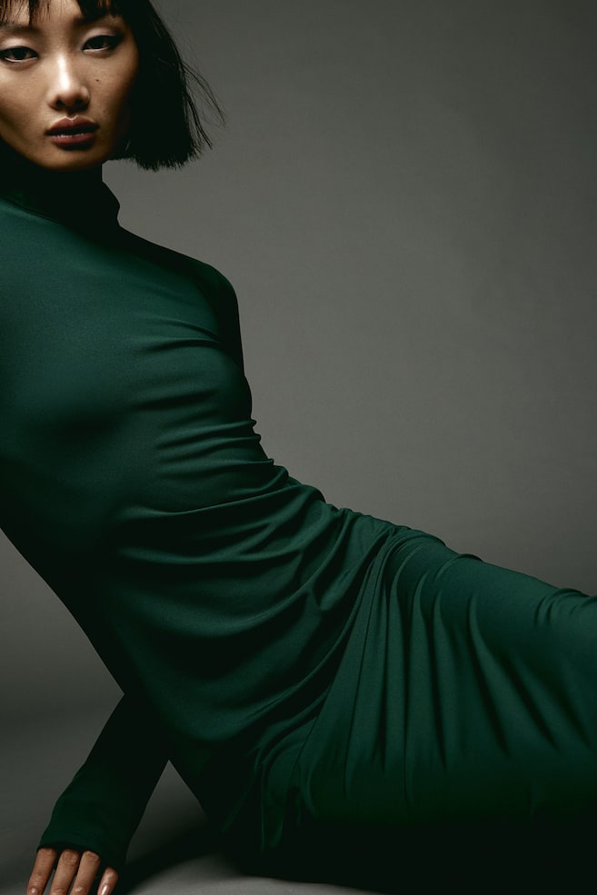 Stand-up collar dress - Dark green/Black/Black - 4